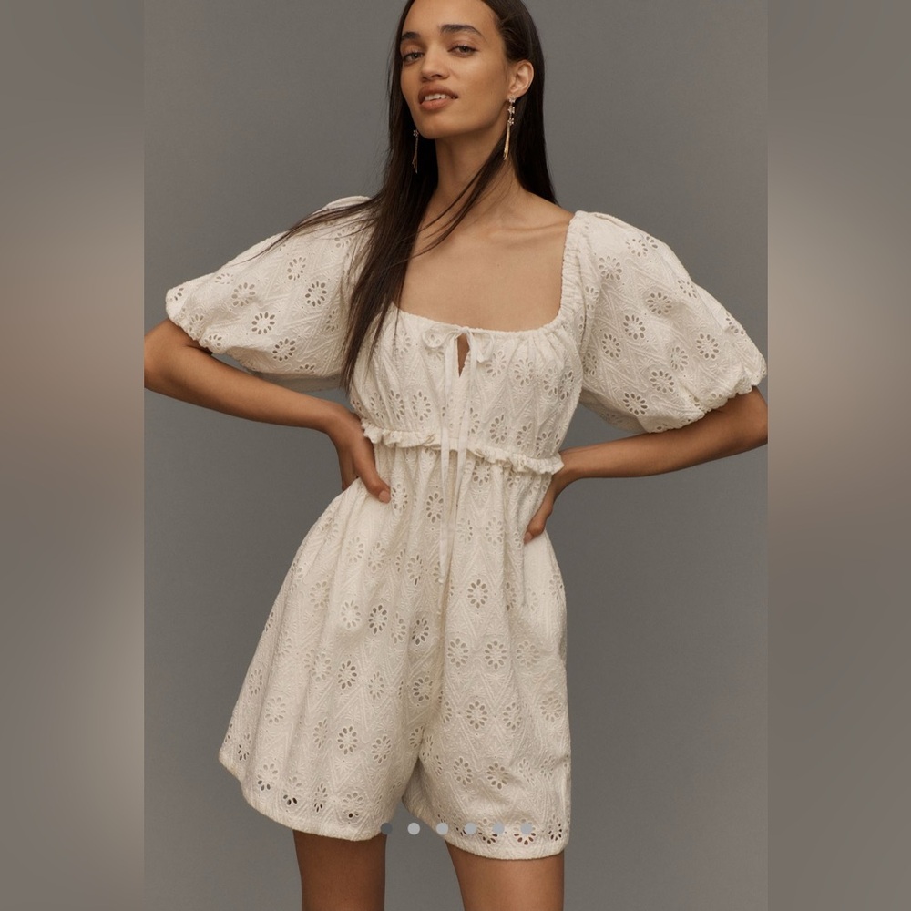 NWT ~ Anthropologie ~ Pilcro ~ Cream Eyelet Puff-Sleeve Romper